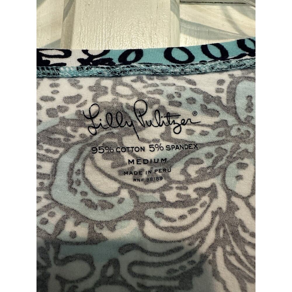 Lilly Pulitzer HIPPY HIPPY SHAKE Michele Shirt Top Size M V neck Cotton Stretch - Picture 3 of 8